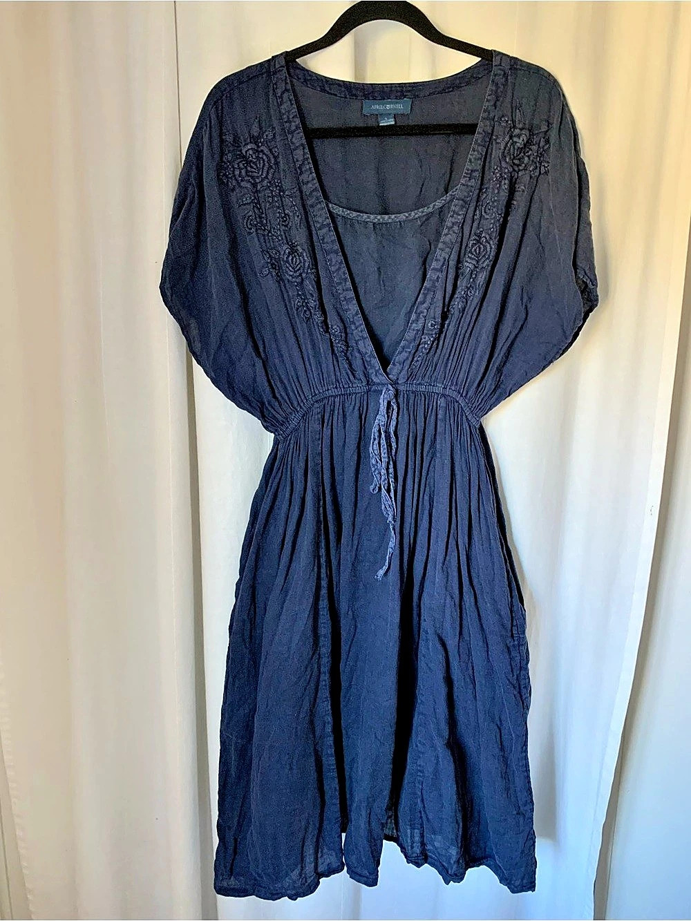 April Cornell Navy Embroidered Dress size Large